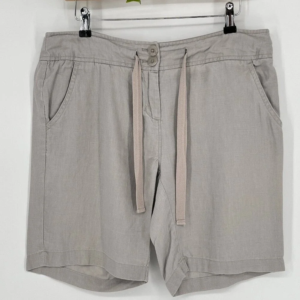 Willi Smith Womens Taupe Gray 100% Linen Drawstring Shorts Size 8 RN 75343